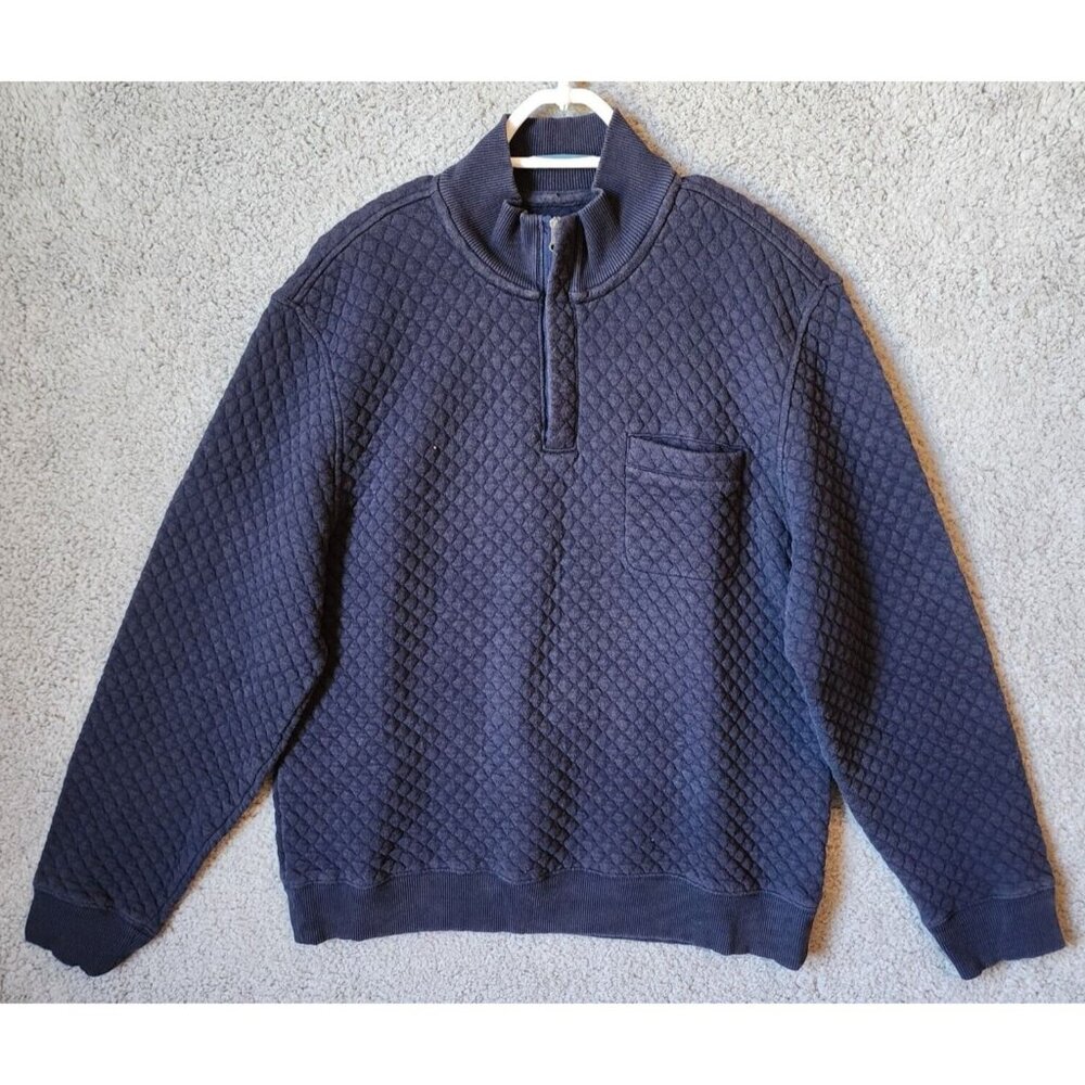 Brooks Brothers Red‎ Fleece Navy Blue Diamond Quilted 1/4 Zip Sweater Size XL